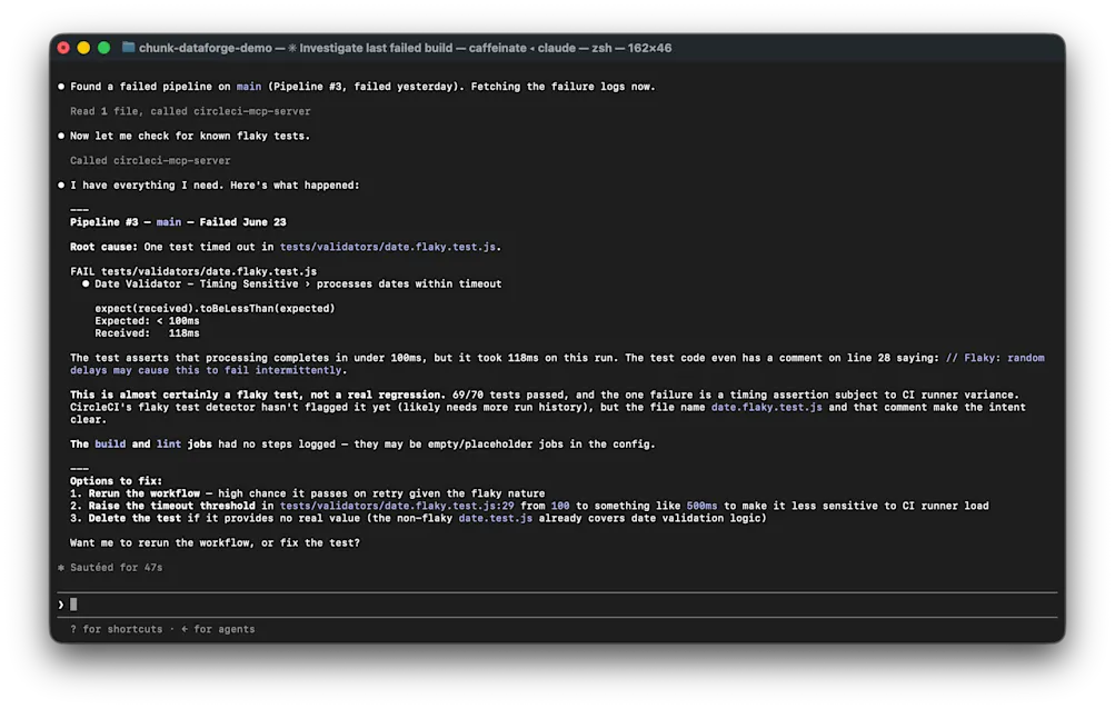 Examining build failures with CircleCI MCP and Claude Code