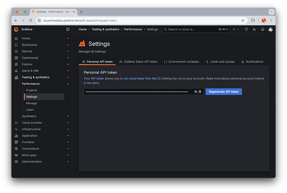 k6 personal API token