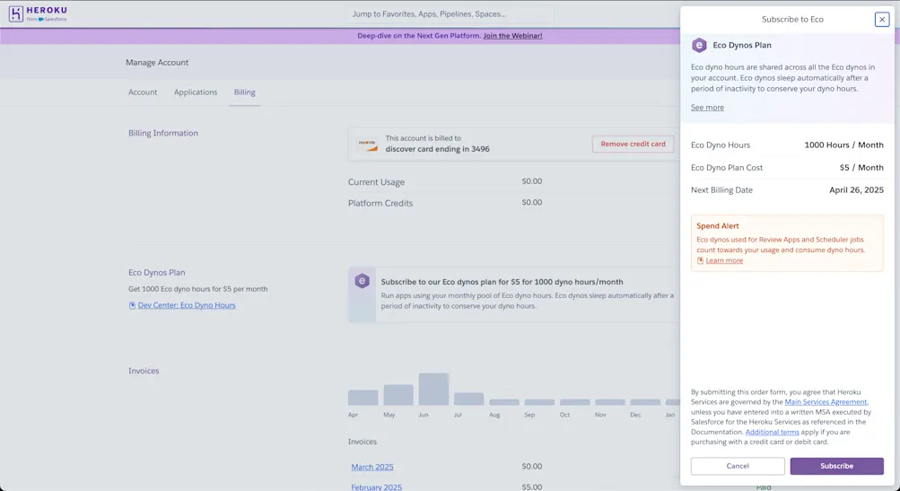 Subscribe to Heroku Dyno