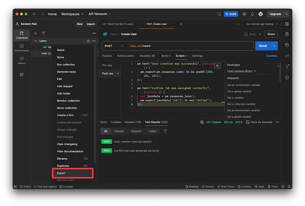Export collection - Postman