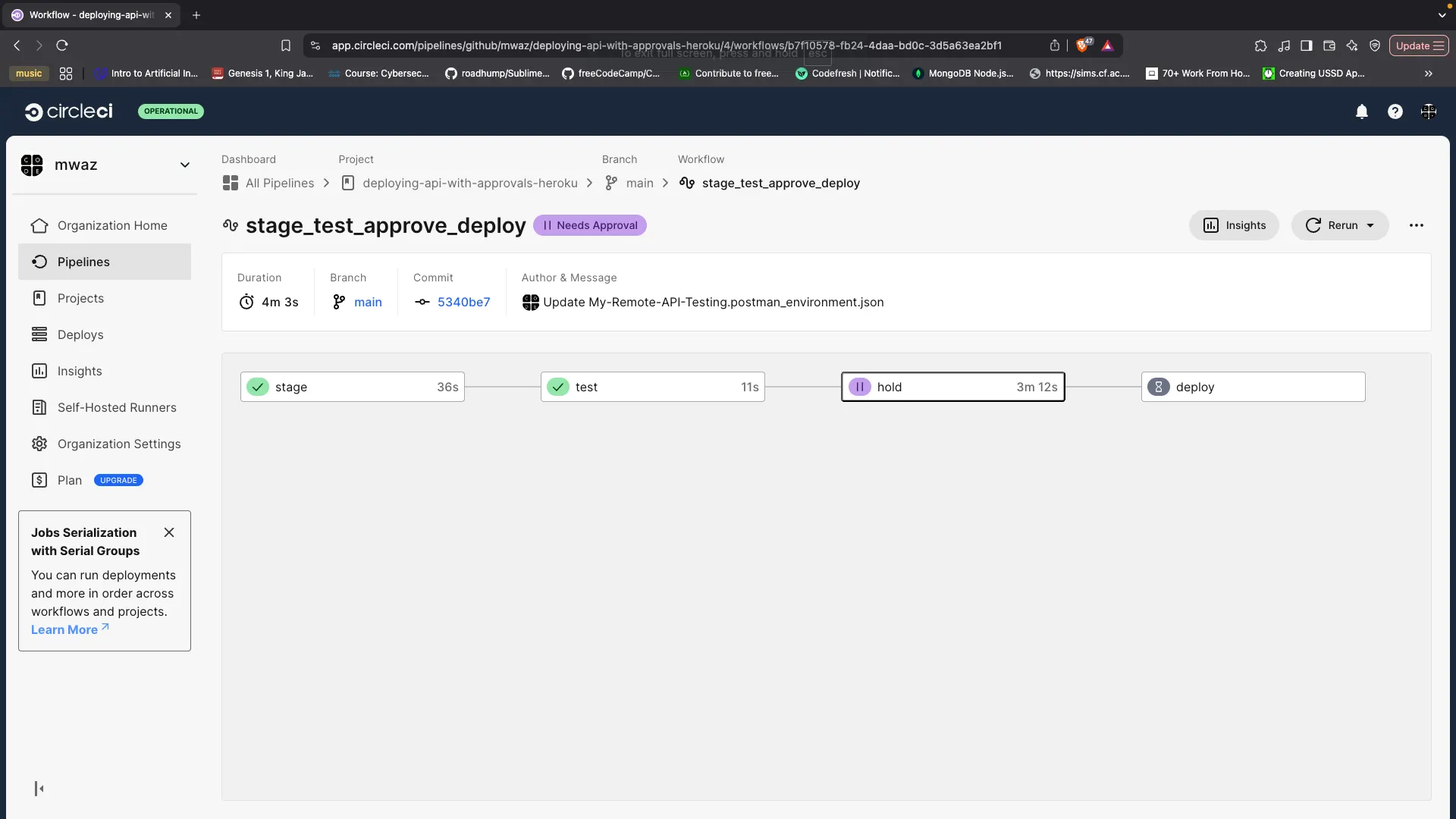 Workflow paused - CircleCI