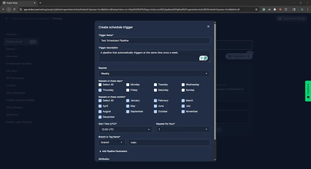 Trigger set up in the GUI