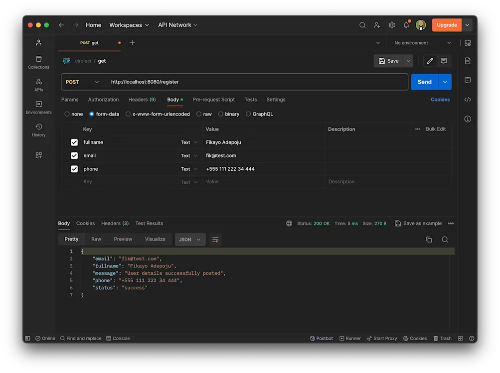 Register endpoint test