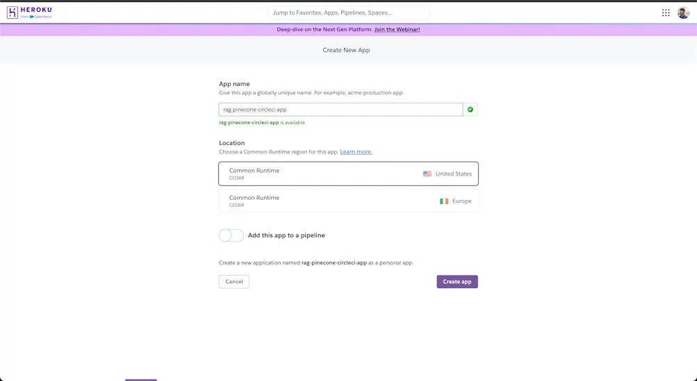 Create a new Heroku app