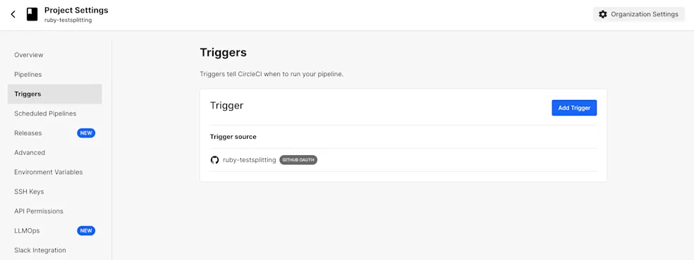 Updated Project Settings > Triggers tab