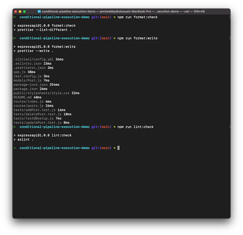 Formatting and linting commands