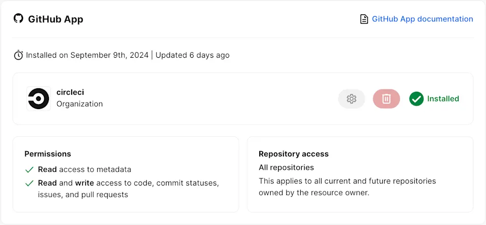 github app installation view