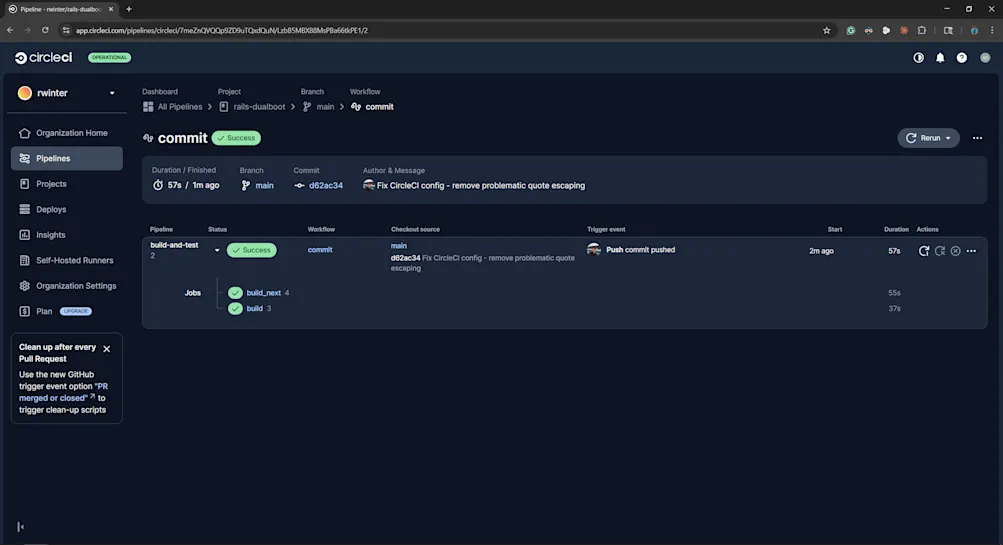 CircleCI Rails dualboot pipeline success
