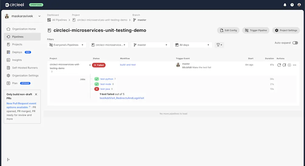 Failed pipeline jobs