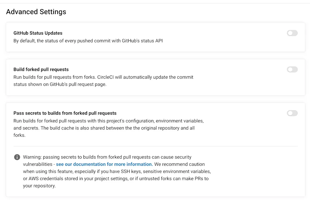 Your project's advanced settings tab