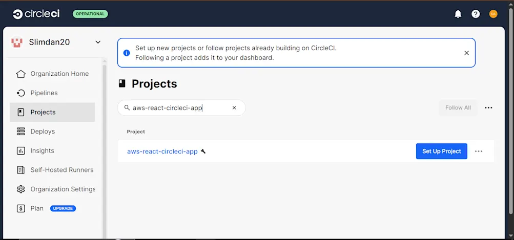 CircleCI project dashboard