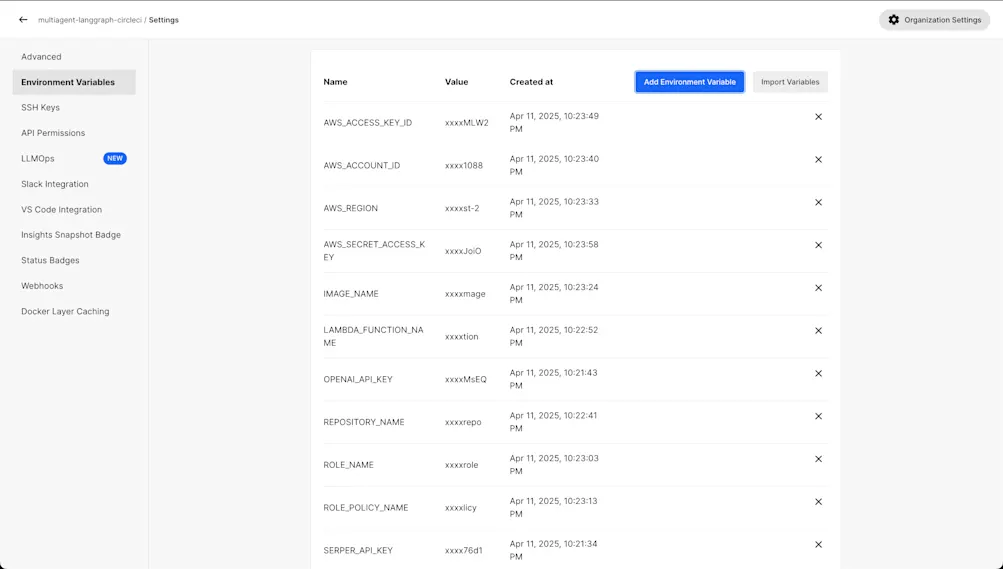 Environment variables CircleCI