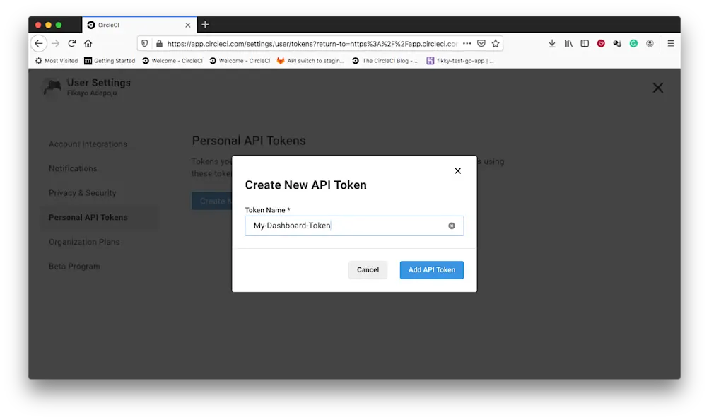 Add Token - CircleCI