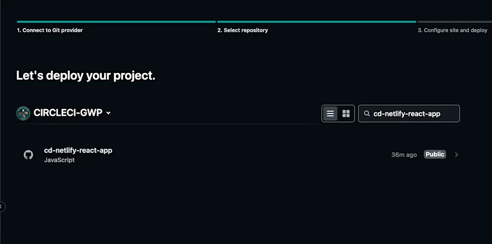 Select your project - Netlify