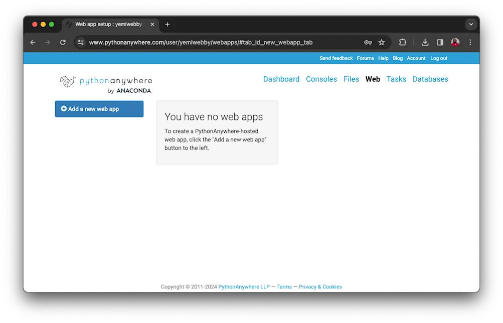 PythonAnywhere creating a new web app
