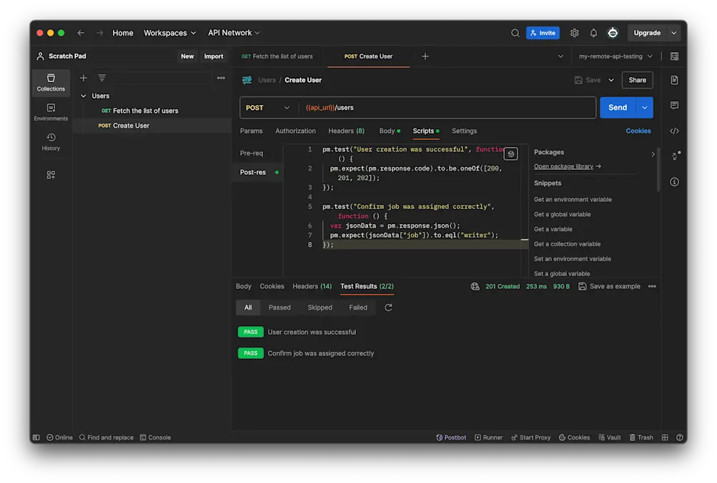 Test results 2 - Postman