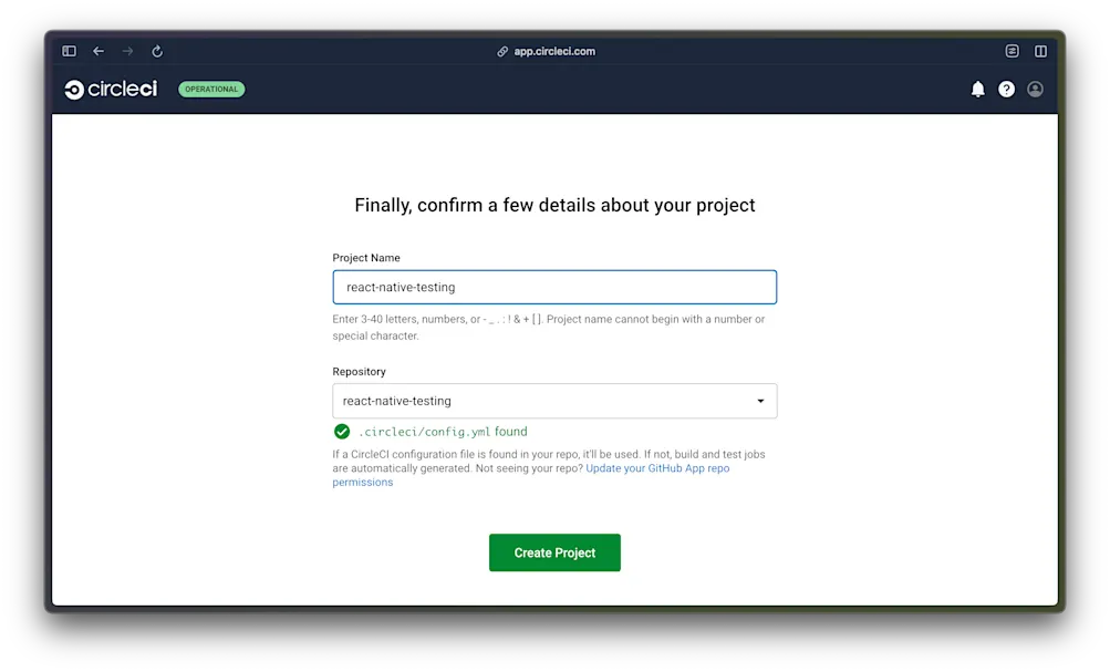 Select Project - CircleCI
