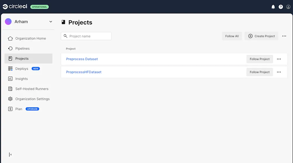 CircleCI Project Tab