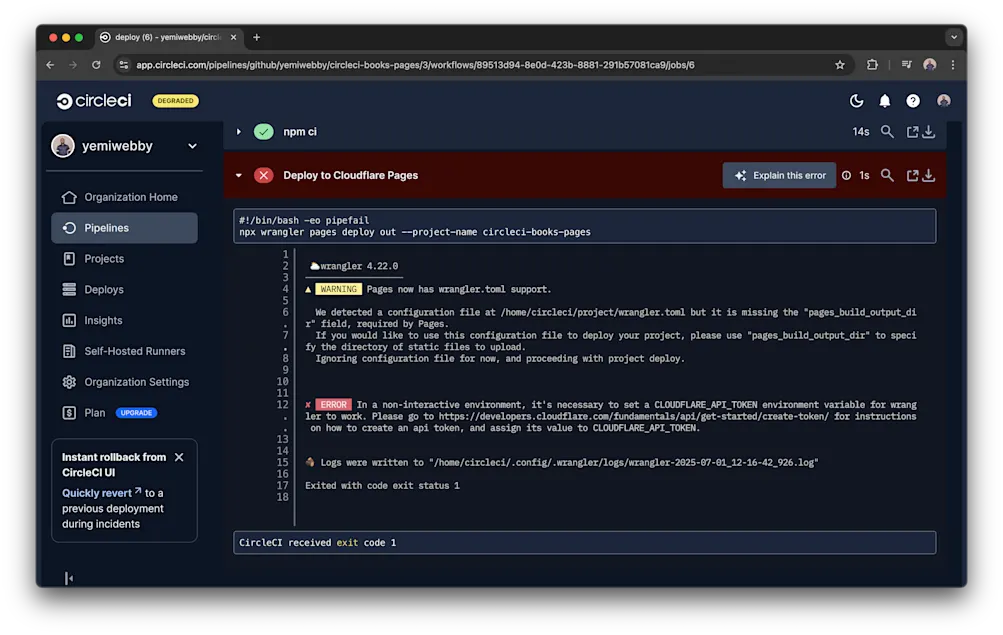 CircleCI deploy job failure