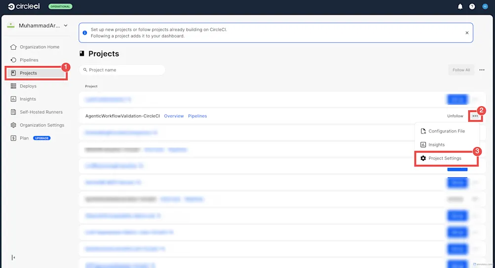 Opening project settings