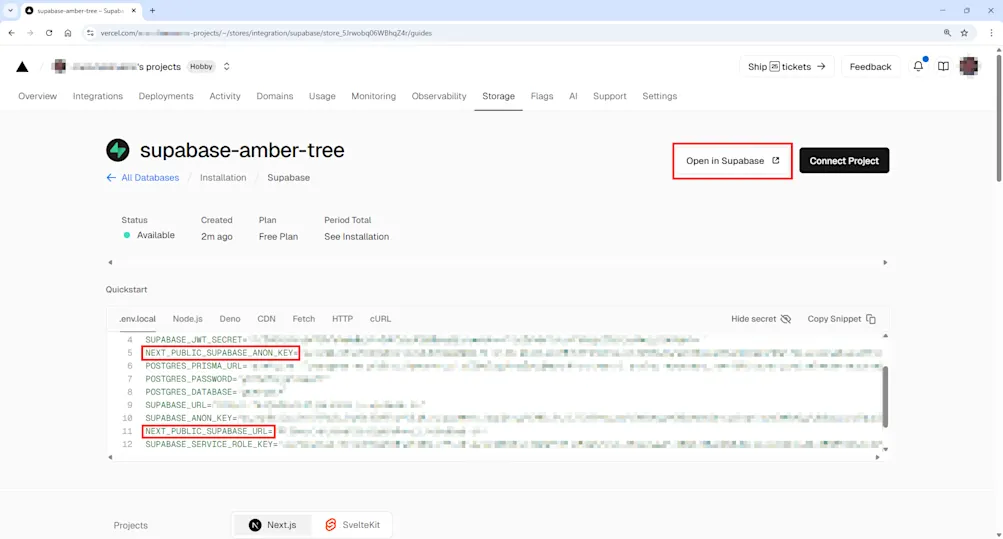 Supabase credentials