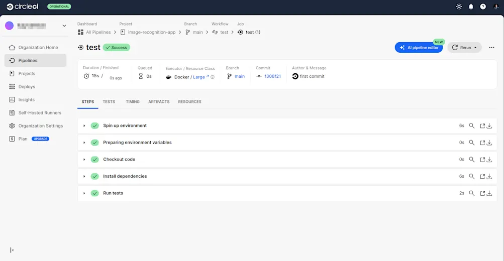 Successful pipeline execution