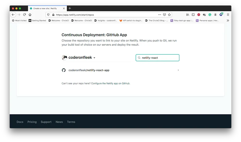 プロジェクトの選択 - Netlify