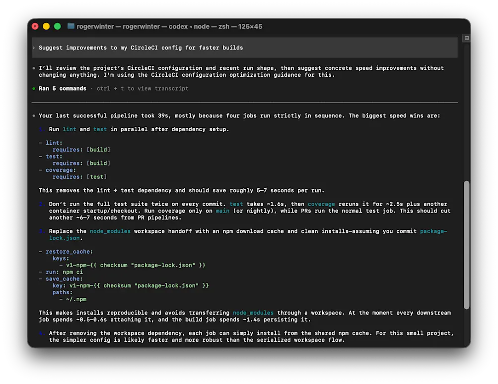 Optimizing a CircleCI config for faster builds with Codex