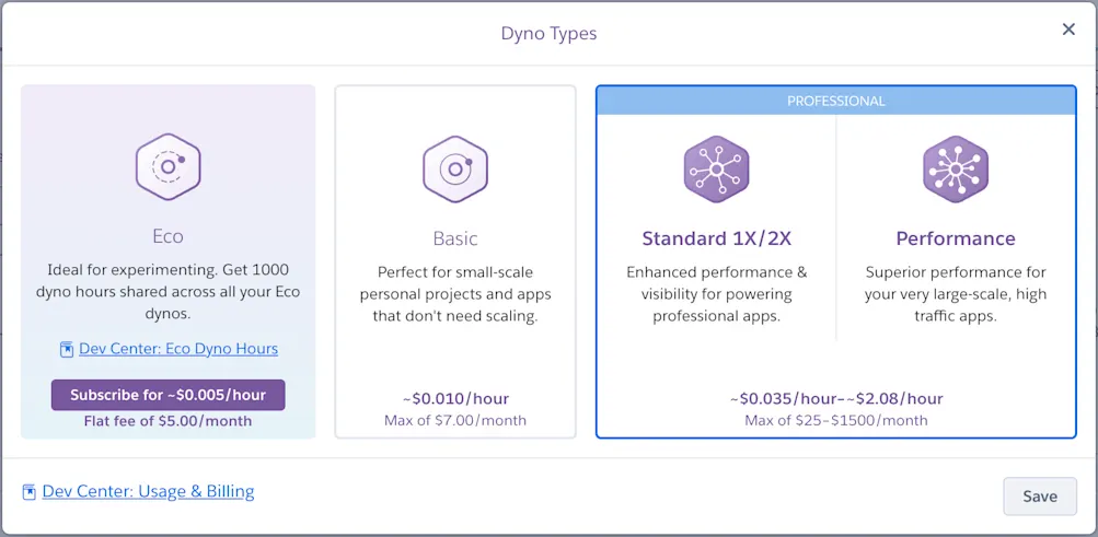 Select Heroku Dyno Type