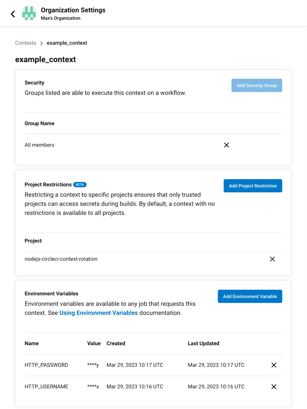 Editing a context and environment variables