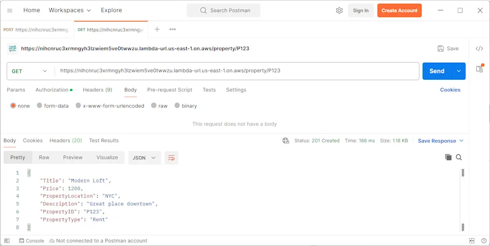 Postman sending GET request to Lambda endpoint