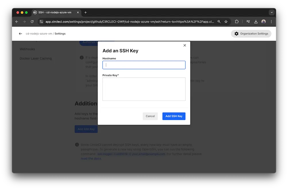 Add SSH key - CircleCI