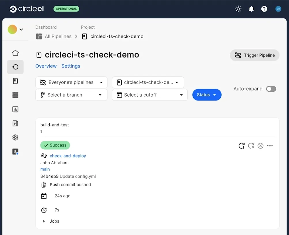 Successful deploy page in CircleCI