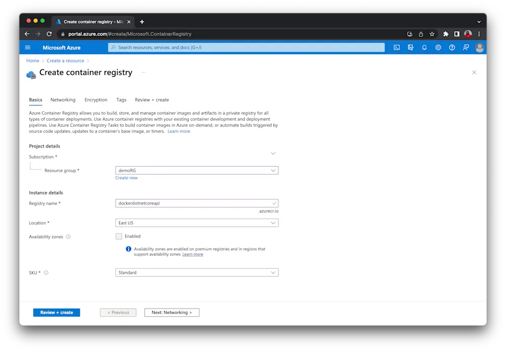 Create container registry