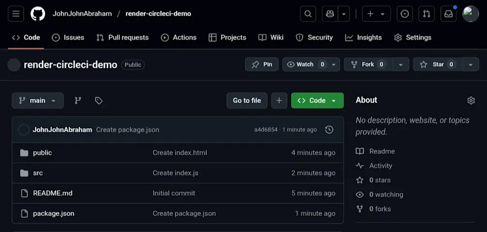 Creating GitHub repository for the React app