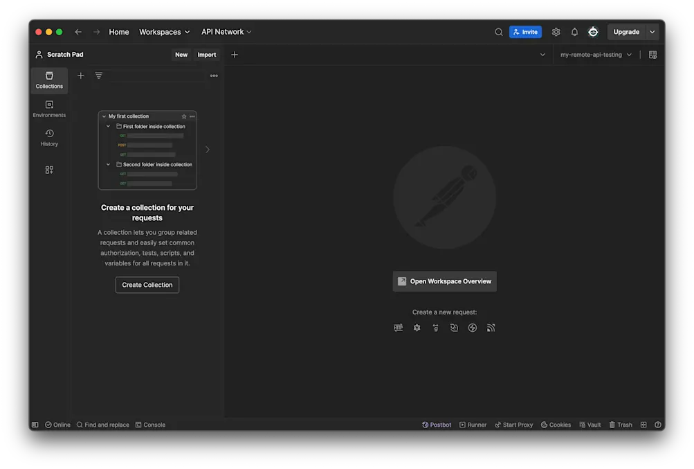Create collection button - Postman