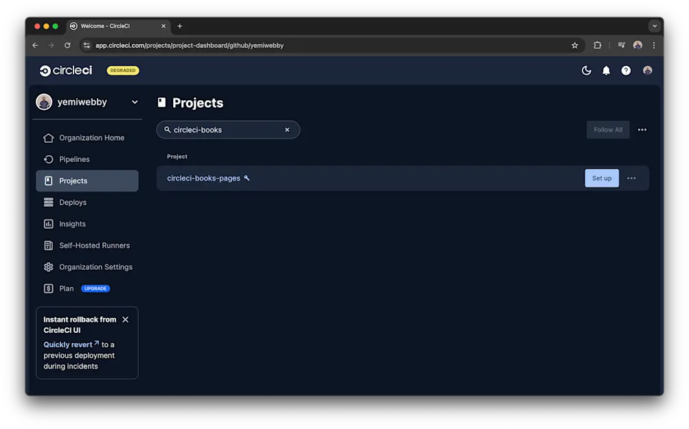 CircleCI projects dashboard