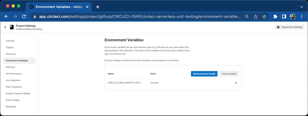 Circle CI set up environment variables