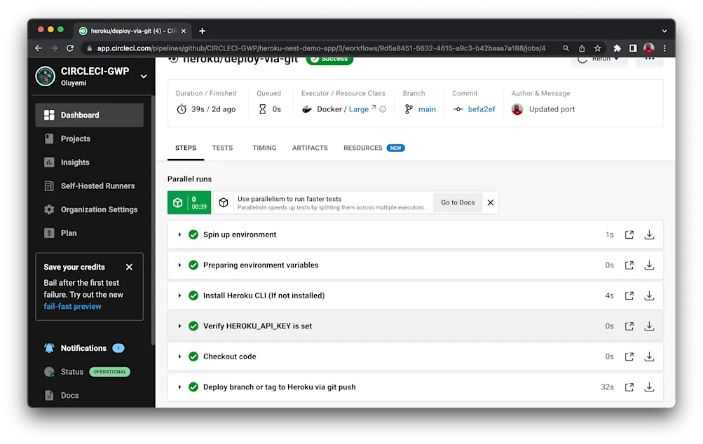 Deployment success status