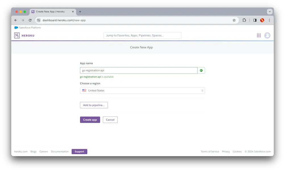 New app - Heroku