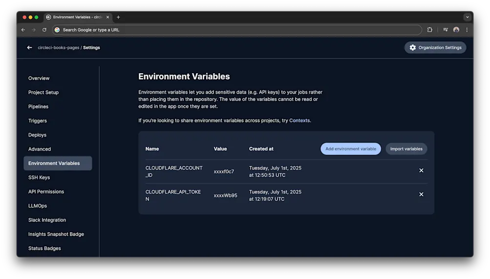 CircleCI Add environment variables