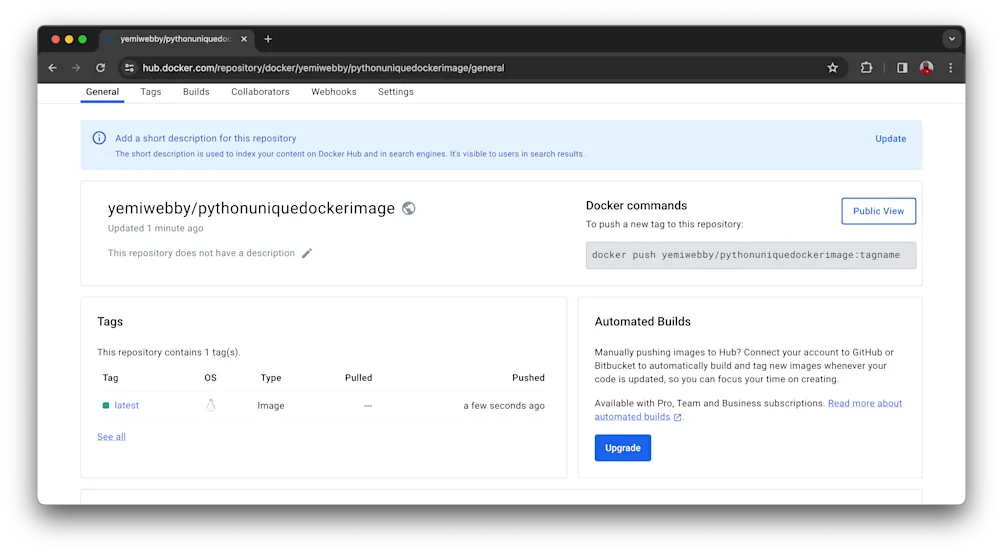 Pushed Docker Hub image