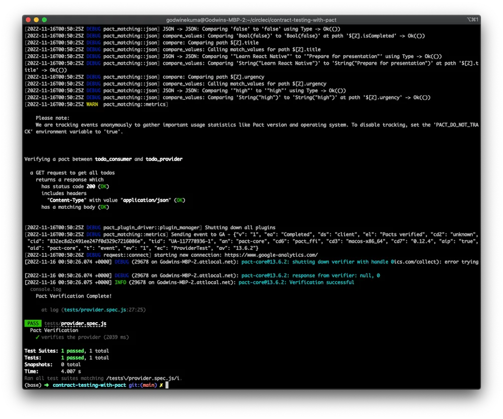 Provider test results
