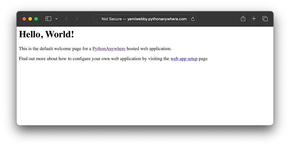 Default PythonAnywhere apps page 