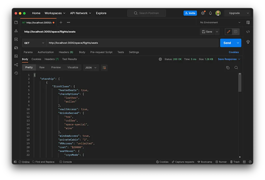 Space flight API response 3