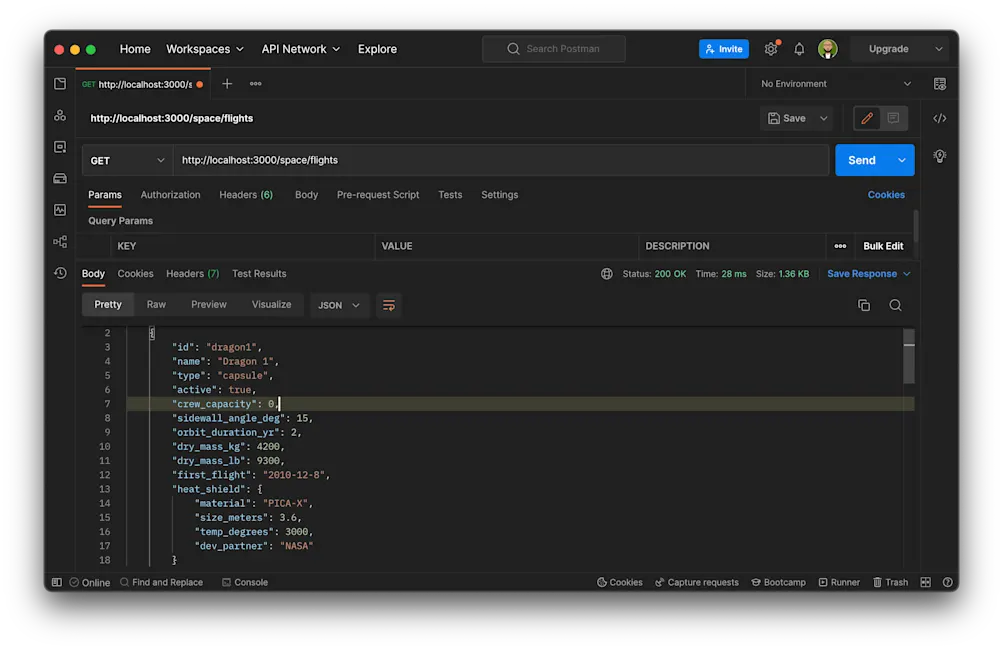 Space flight API response 1