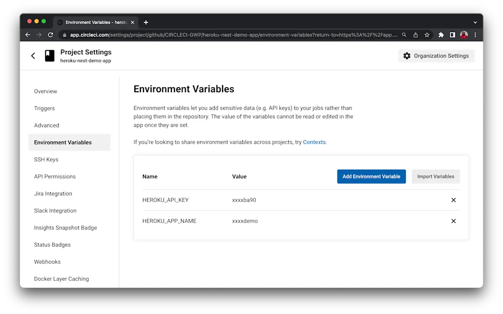 Environment variable page