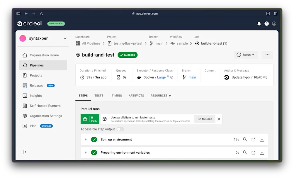 Pipeline setup success