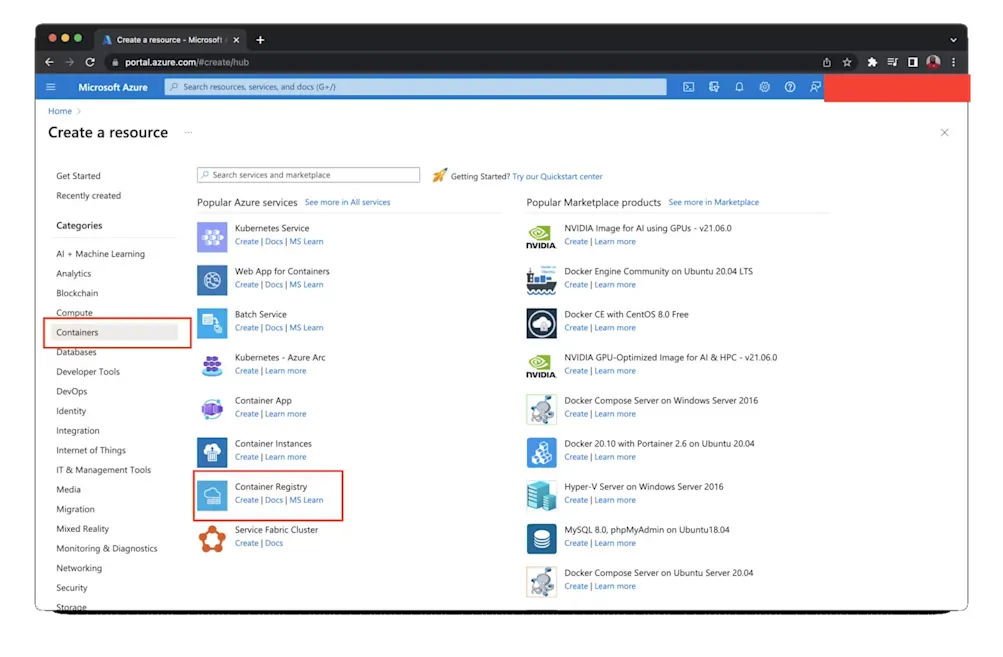 Create container resource
