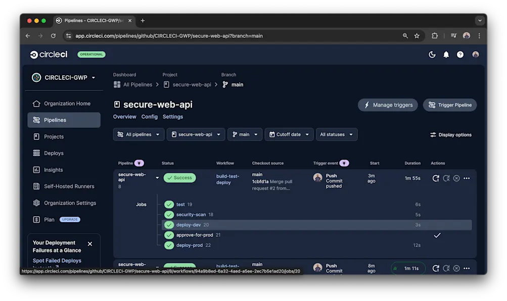 Final deployment in CircleCI